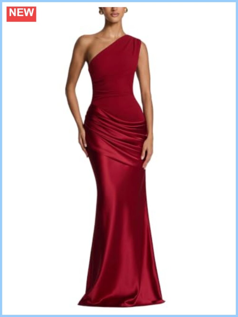 One Shoulder Satin Asymmetrical Pleated Maxi Formal Dress